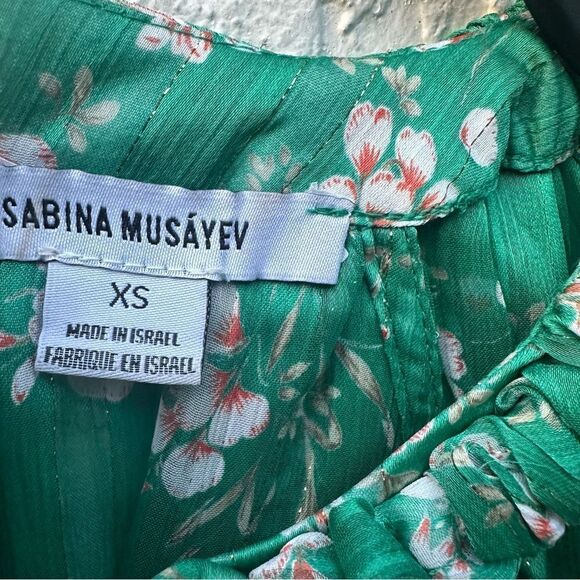 SABINA MUSAYEV Amal Blouse Top Women XS Green Floral Sheer Cut Out - Picture 4 of 11